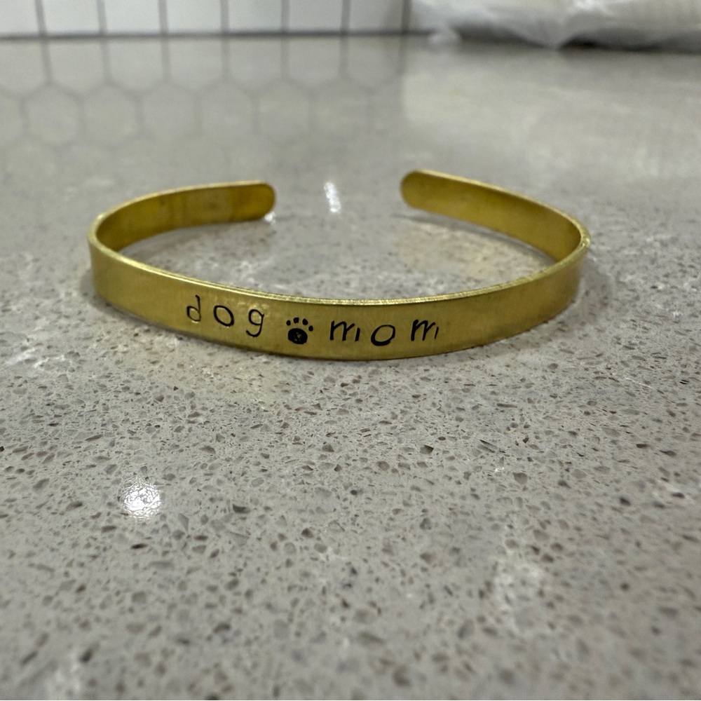 Custom hand stamped Gold 'Dog Mom' Bracelet